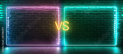 Neon Frame with 'VS' Sign on Brick Wall Background