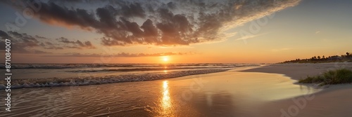 Sunset at the beach evening wide banner background 