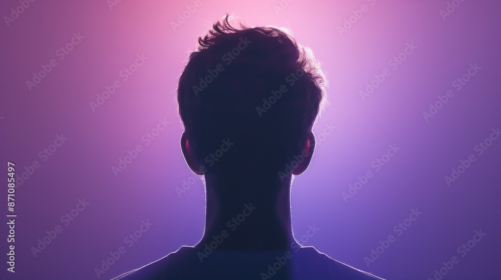 Silhouette of a person with a vibrant purple and pink background, creating a dramatic and mysterious mood. Silhouette of a person with a vibrant purple and pink background, creating a dramatic and mysterious mood.
