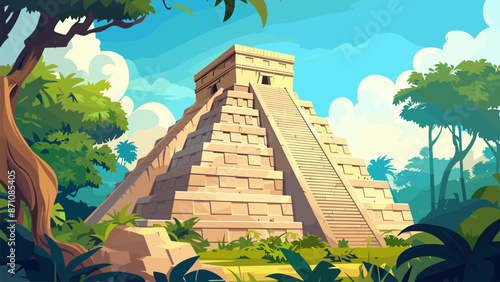 Mayan Pyramid Cartoon Game Background History Adventure Exploration Illustration Ancient Sacred Structure Archaeology Central America Mystery Lost Civilization Travel Destination