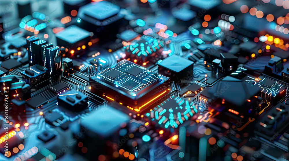 Obraz premium Detailed depiction of edge computing technology featuring real-time data processing and latency reduction