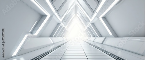 A sleek  modern  and futuristic hallway with geometric patterns and glowing lights  perfect for tech  sci-fi  or high-tech concepts and environments.