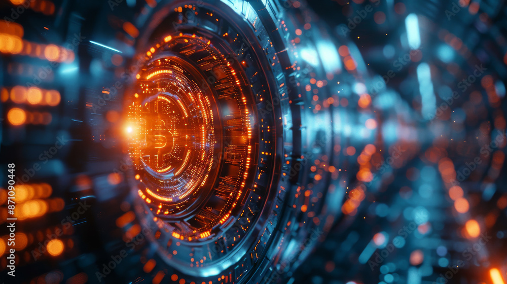 Glowing Holographic Vault with Digital Currency