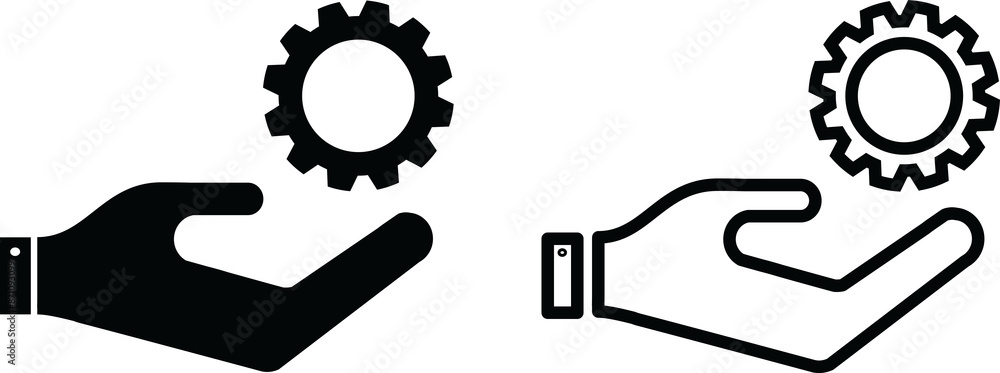 Hand Holding Up A Gear icon. Simple vector your hand giving gear icon button isolated on transparent background. Hand Holding Up A Gear icon. Simple vector your hand giving gear icon button isolated on transparent background.