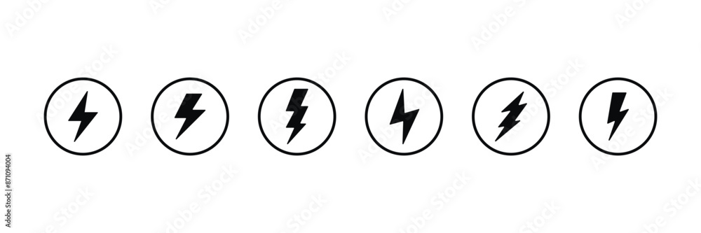 Set of outline flash lightning Electric power icon collection. Thunderbolt Symbol. Vector Illustration. Set of outline flash lightning Electric power icon collection. Thunderbolt Symbol. Vector Illustration.
