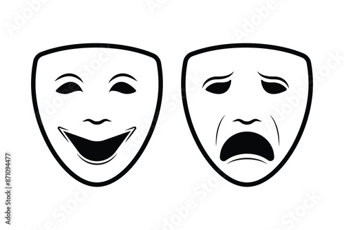 Set of Theater mask outlined icon collection. Happy and sad mask symbol. Vector Illustration.