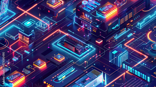 Modern illustration of edge computing featuring interconnected devices and data nodes with a focus on real-time data processing and connectivity