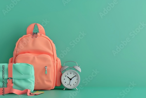 beautiful landscape of back to school a school bag on solid color empty background with copy space