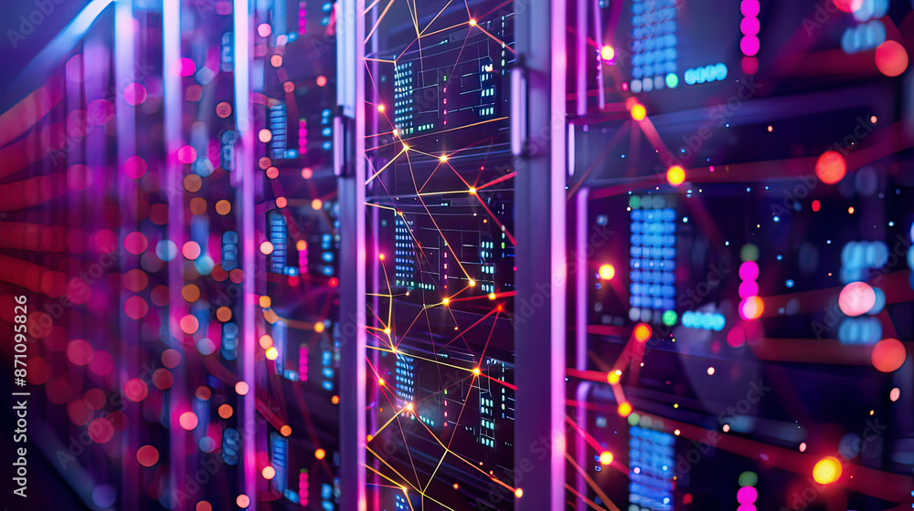 Modern illustration of edge computing with glowing data nodes and network lines Modern illustration of edge computing with glowing data nodes and network lines