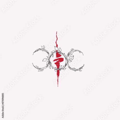 triple moon goddess black ink tattoo design with red grunge brush stroke