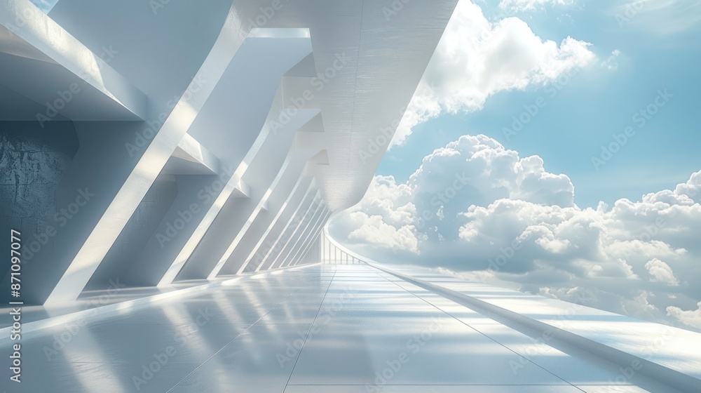 Futuristic white architecture structure with a cloudy sky background. Concept for modern design, innovation, technology, and future. Futuristic white architecture structure with a cloudy sky background. Concept for modern design, innovation, technology, and future.