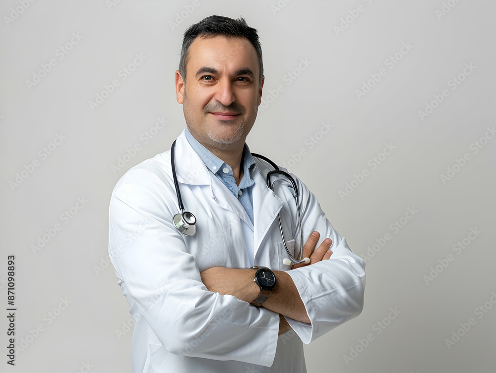 male or female doctor portrait, Healthcare, medical staff concept. Portrait of smiling male or female doctor posing with folded arms plain background, Professional general practitioner. male or female doctor portrait, Healthcare, medical staff concept. Portrait of smiling male or female doctor posing with folded arms plain background, Professional general practitioner.