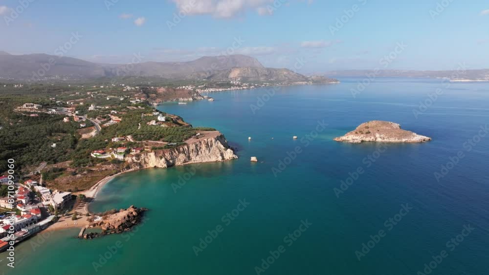 Aerial drone shot.View of famous beach in the summer, Crete, Greece. Famous beach with river and palm trees in Libyan sea. Tropical island, Panoramic view, Most beautiful beaches of Crete island Aerial drone shot.View of famous beach in the summer, Crete, Greece. Famous beach with river and palm trees in Libyan sea. Tropical island, Panoramic view, Most beautiful beaches of Crete island