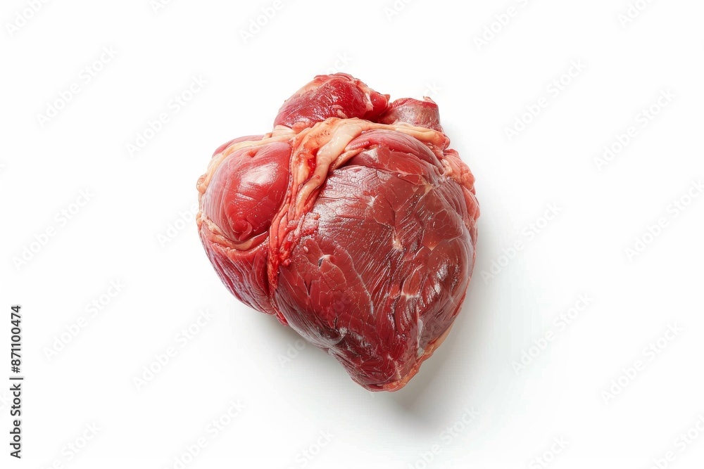 A single raw pork heart on white background A single raw pork heart on white background