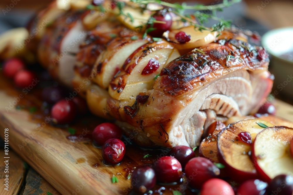 Apple and cranberry stuffed roasted pork loin with spices Apple and cranberry stuffed roasted pork loin with spices