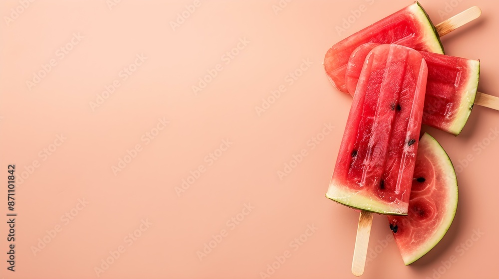 Watermelon Popsicle on a beige Background with Copy Space Watermelon Popsicle on a beige Background with Copy Space