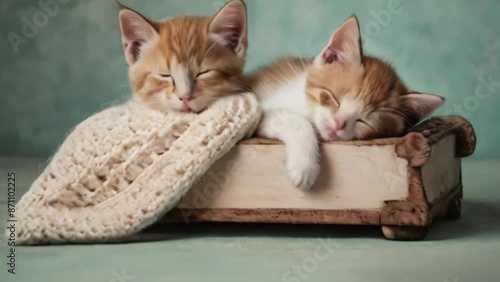 cute  kittens are sleeping