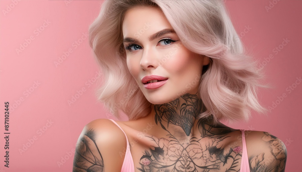 Naklejka premium Young Woman on Pastel Pink Background 