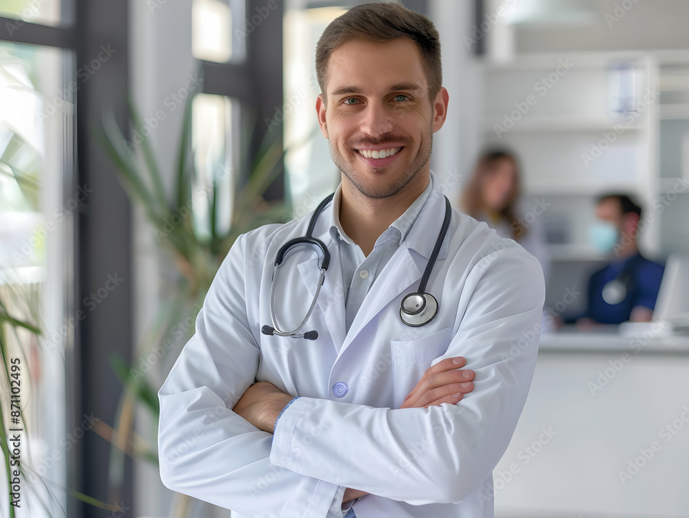 male or female doctor portrait, Healthcare, medical staff concept. Portrait of smiling male or female doctor posing with folded arms plain background, Professional general practitioner. male or female doctor portrait, Healthcare, medical staff concept. Portrait of smiling male or female doctor posing with folded arms plain background, Professional general practitioner.