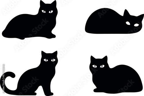 cute black cats silhouette on a white background