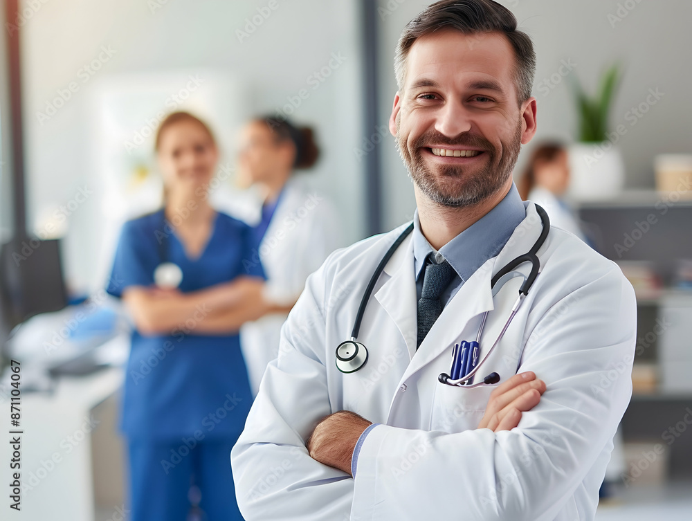male or female doctor portrait, Healthcare, medical staff concept. Portrait of smiling male or female doctor posing with folded arms plain background, Professional general practitioner. male or female doctor portrait, Healthcare, medical staff concept. Portrait of smiling male or female doctor posing with folded arms plain background, Professional general practitioner.