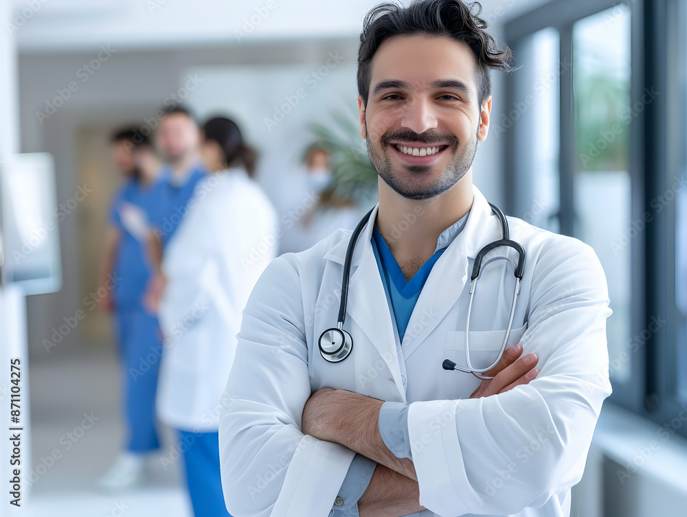 male or female doctor portrait, Healthcare, medical staff concept. Portrait of smiling male or female doctor posing with folded arms plain background, Professional general practitioner. male or female doctor portrait, Healthcare, medical staff concept. Portrait of smiling male or female doctor posing with folded arms plain background, Professional general practitioner.
