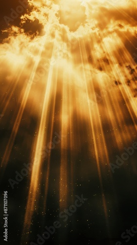 Celestial Symphony: Golden light beams dance in enchanting rhythm