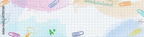 Grid long empty template for banner, advertisements. Back to school, education, presentation concept