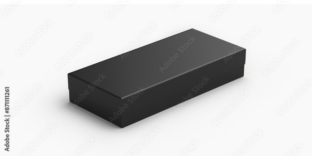 Package Isometric. Black Horizontal Blank Box in 3D Wide Rectangle Shape Package Isometric. Black Horizontal Blank Box in 3D Wide Rectangle Shape