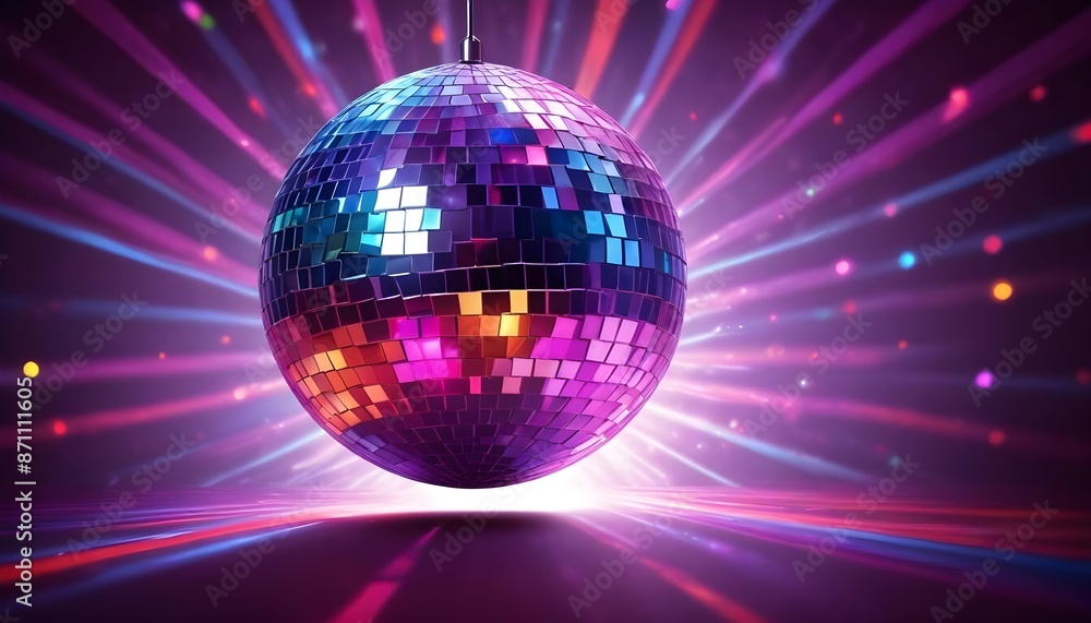 Obraz premium Disco ball sphere with colorful disco lights for party nights significantly wallpaper background