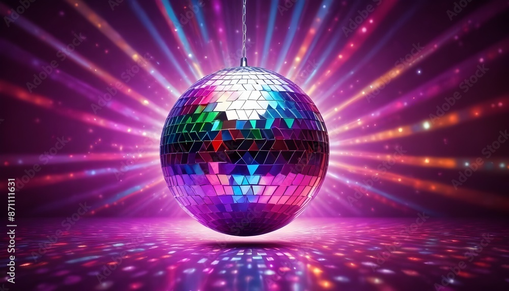 Obraz premium Disco ball sphere with colorful disco lights for party nights significantly wallpaper background
