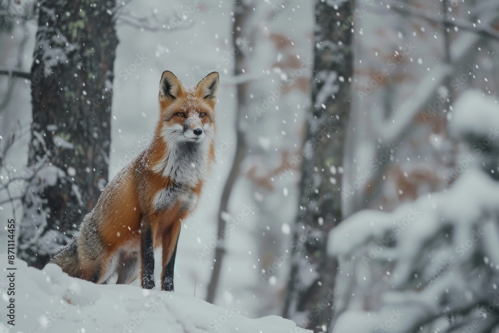 Obraz premium Red Fox in a Snowy Winter Forest