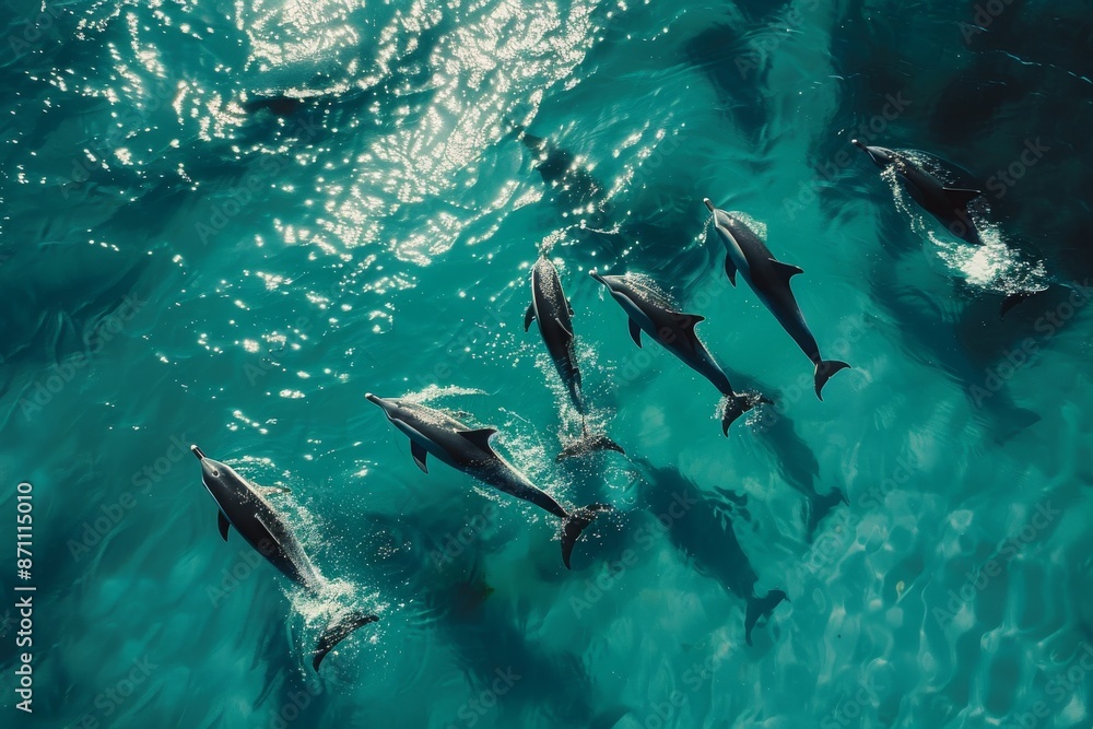 Fototapeta premium Dolphins Swimming in Turquoise Waters