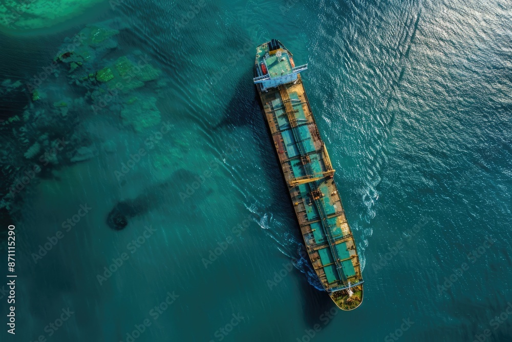 Ship Overhead. Aerial View of Large Bulk Carrier in the Sea Ship Overhead. Aerial View of Large Bulk Carrier in the Sea