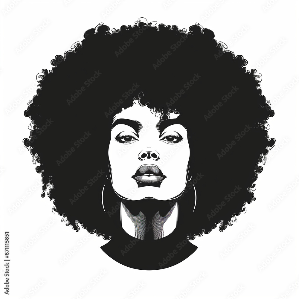 black and white illustration of an afro black and white illustration of an afro