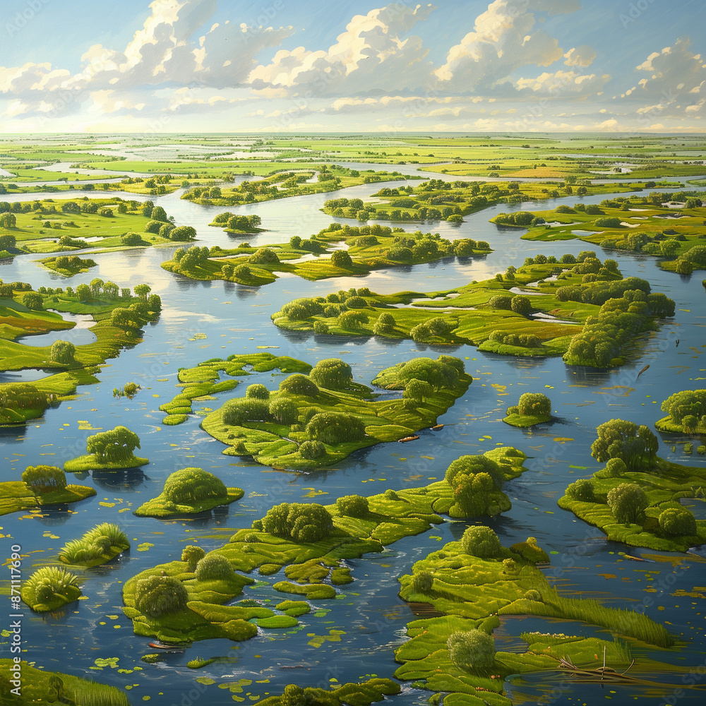 River Deltas and Flood Plains: Close-up Aerial View - Fertile Landscapes Series River Deltas and Flood Plains: Close-up Aerial View - Fertile Landscapes Series