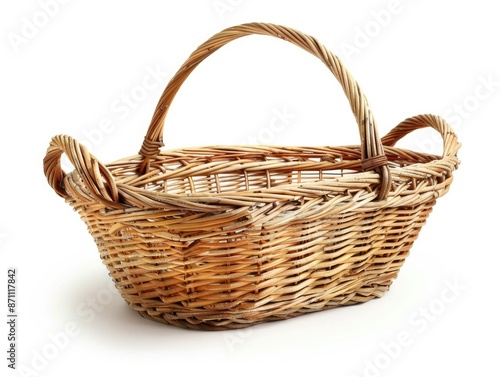 Large Basket. Hand-Made Wicker Container for Carry Products. Isolated on White Background