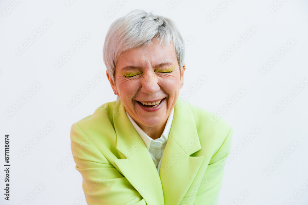 Portrait of a laughing woman in the studio Portrait of a laughing woman in the studio