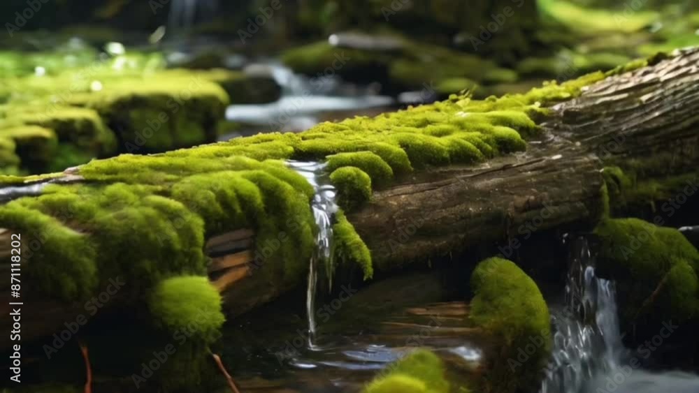 Small mountain river with crystal clear water. Water flows over the stones overgrown with moss in green forest. ai generative Small mountain river with crystal clear water. Water flows over the stones overgrown with moss in green forest. ai generative