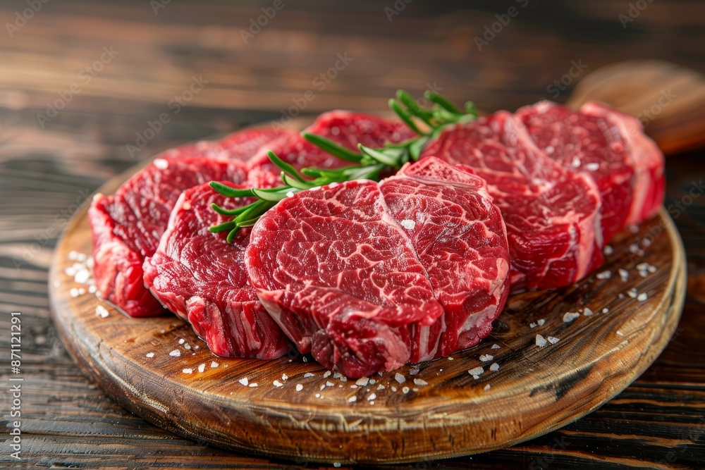 Black Angus beef steaks on a wooden board Tenderloin Denver Cut Striploin Rib Eye Black Angus beef steaks on a wooden board Tenderloin Denver Cut Striploin Rib Eye