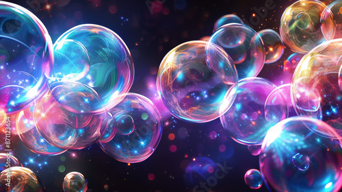Bright, colorful spheres with a holographic effect. They glow and have a liquid-like appearance. Use them as curved lines in designs for social media, banners, and flyers.