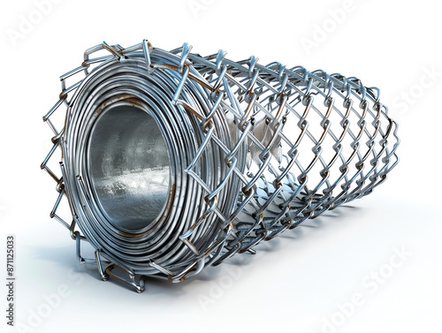 Image of a galvanized wire mesh roll with a detailed view, isolated on white, highlighting the tight weave and industrial quality, suitable for fencing and reinforcement visuals photo