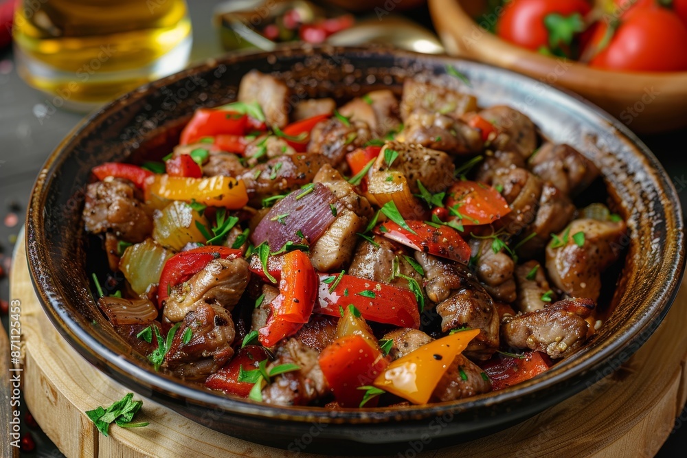 Chicken hearts cooked with vegetables and beer Chicken hearts cooked with vegetables and beer
