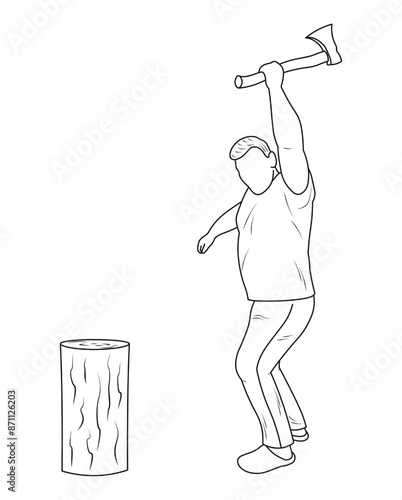 Woodsman, logger with an ax in his hands, outline silhouette