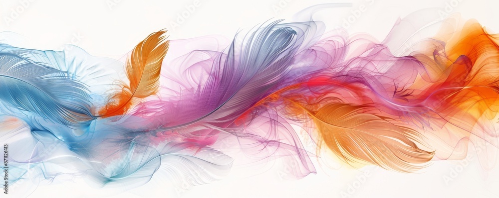 Colorful abstract composition of feathers in motion with vibrant hues Colorful abstract composition of feathers in motion with vibrant hues