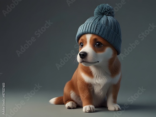 cute 3d dog with winnter hat