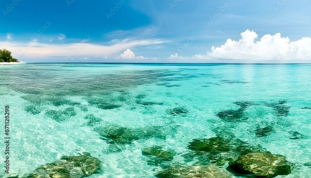 エメラルドグリーンの南国の海の風景 エメラルドグリーンの南国の海の風景
