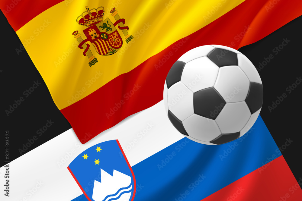 Fototapeta premium Two football team match announcement. Spain vs Slovenia. 3d vector illustration