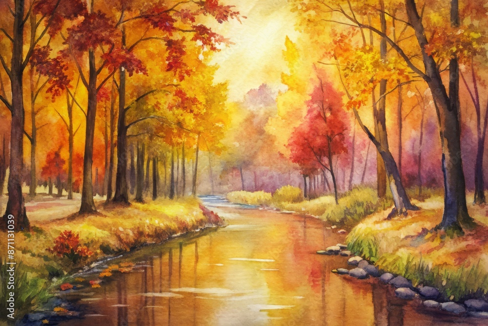 A serene autumn stroll through a golden forest A serene autumn stroll through a golden forest