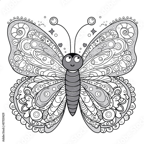 Vector illustration of a butterfly mandala for coloring book on white separate background